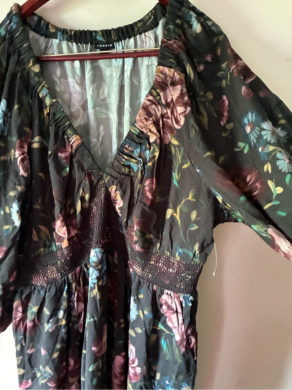 torrid Black Floral V-Neck Smocked Waist Tunic
